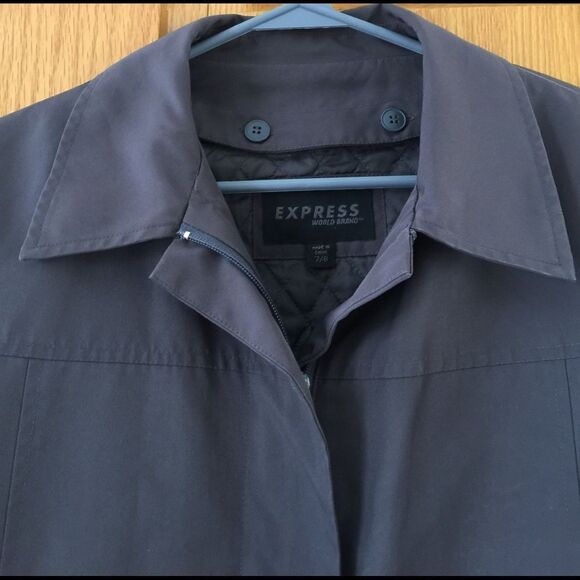 Express brown zip front hip length coat, sz 7/8 - Picture 2 of 4